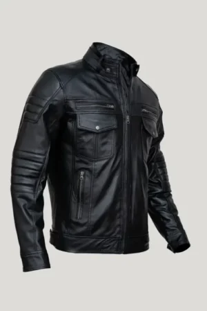 Men’s Motorcycle Black Leather Jacket side