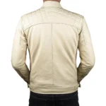 Men’s Offwhite Retro Style Zipped Real Leather Biker Jacket Back