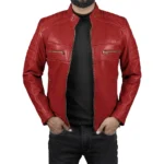 Men’s Red Lambskin Leather Cafe Racer Jacket