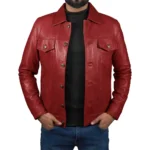 Men's Red Lambskin Leather Trucker Jacket
