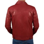 Men's Red Lambskin Leather Trucker Jacket Back