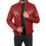 Men’s Red Retro Style Zipped Real Leather Biker Jacket