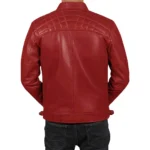 Men’s Red Retro Style Zipped Real Leather Biker Jacket Back