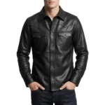 Men's Shacket Leather Shirt Black For Sale