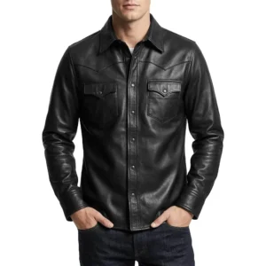 Men's Shacket Leather Shirt Black For Sale