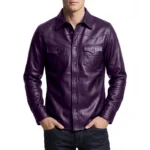 Men's Shacket Leather Shirt Purple Men's Shacket Leather Shirt Purple
