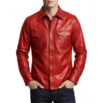 Men's Shacket Leather Shirt Red Men's Shacket Leather Shirt Red