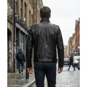 Men's Tavares Biker Leather Jacket For Sale