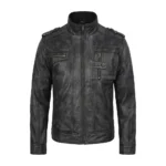 Men's Tavares Distressed Black Biker Leather Jacket