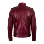 Men's Tavares Maroon Biker Leather Jacket For Sale