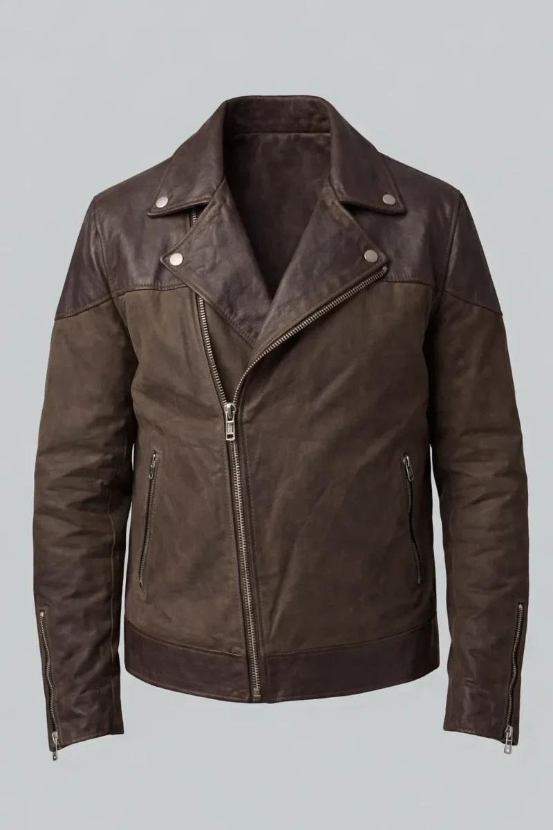 Mens Two Tone Waxed Biker Leather Jacket