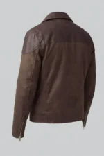 Mens Two Tone Waxed Biker Leather Jacket back pose Mens Two Tone Waxed Biker Leather Jacket back pose