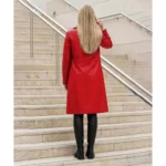 Moonlight Genuine Leather Red Trench Coat For Women