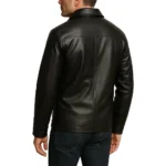 Polo Collar Black Real Lambskin Leather Jacket Back