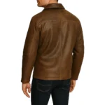 Polo Collar Brown Real Lambskin Leather Jacket Back