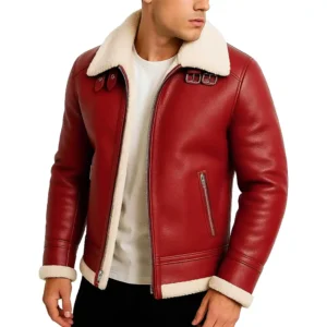 Santa Red White Faux Shearling Jacket For Sale