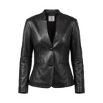 Sherwo Women's Genuine Leather Black Blazer