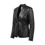 Sherwo Women's Genuine Leather Black Blazer For Sale
