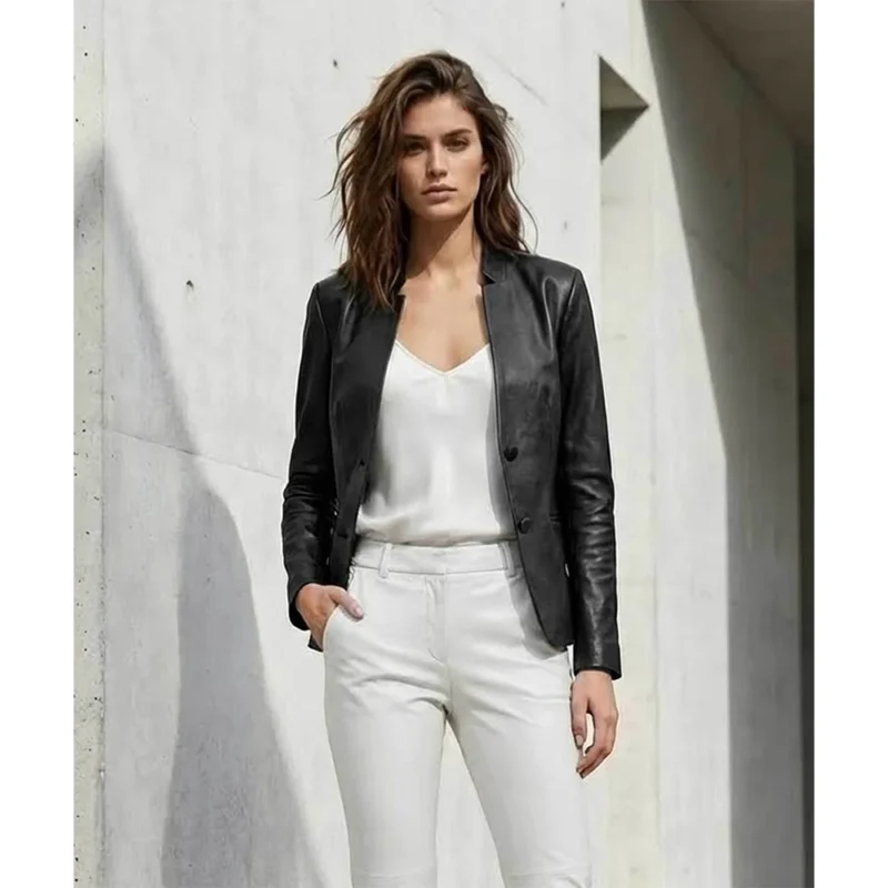 Sherwo Women's Genuine Leather Blazer