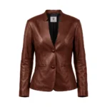 Sherwo Women's Genuine Leather Cognac Blazer