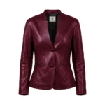 Sherwo Women's Genuine Leather Maroon Blazer