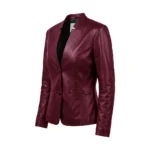 Sherwo Women's Genuine Leather Maroon Blazer For Sale