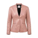 Sherwo Women's Genuine Leather Pink Blazer