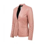 Sherwo Women's Genuine Leather Pink Blazer For Sale
