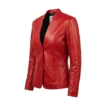 Sherwo Women's Genuine Leather Red Blazer