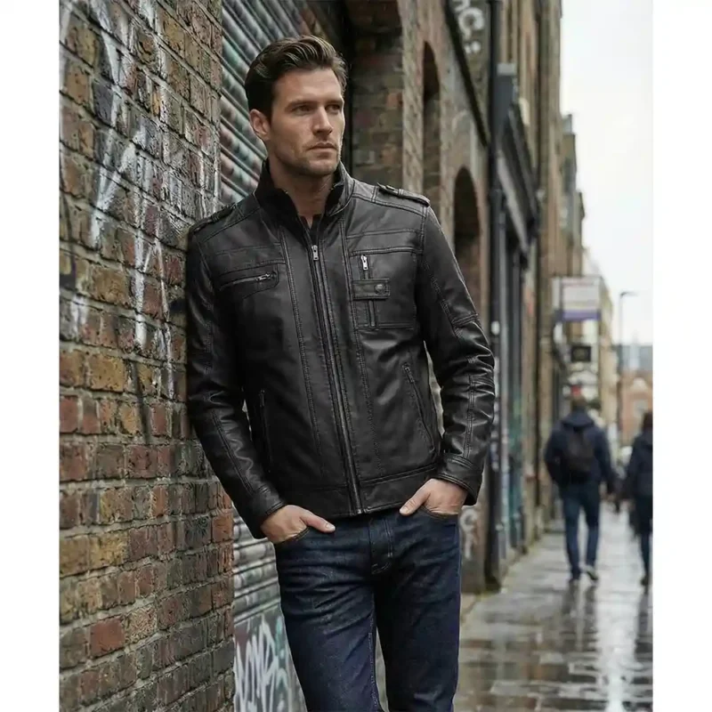 Tavares Biker Leather Jacket For Sale