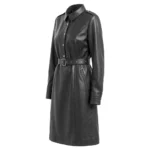 Women Fiorra Genuine Leather Black Long Coat Women Fiorra Genuine Leather Black Long Coat