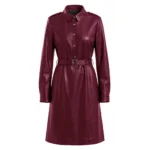 Women Fiorra Genuine Leather Maroon Long Coat Women Fiorra Genuine Leather Maroon Long Coat