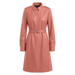 Women Fiorra Genuine Leather Pink Long Coat Women Fiorra Genuine Leather Pink Long Coat