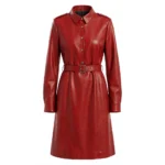 Women Fiorra Genuine Leather Red Long Coat Women Fiorra Genuine Leather Red Long Coat