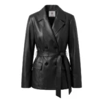 Women Merina Double Breasted Black Leather Blazer