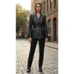 Women Merina Double Breasted Leather Blazer