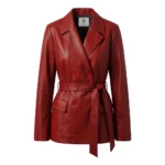 Women Merina Double Breasted Red Leather Blazer