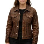 Women Western Tracker Distressed Brown Jacket