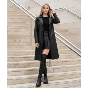 Women's Black Real Leather Long Coat