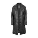 Women's Black Real Leather Long Coat Front Women's Black Real Leather Long Coat Front