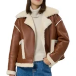 Women’s Brown Cropped Aviator Style Leather Jacket