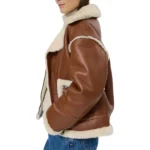 Women’s Brown Cropped Aviator Style Leather Jacket Sleeves