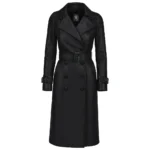 Women's Double Breasted Lambskin Black Leather Trench Coat For Sale