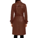 Women's Double Breasted Lambskin Cognac Leather Trench Coat For Sale