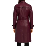 Women's Double Breasted Lambskin Maroon Leather Trench Coat For Sale