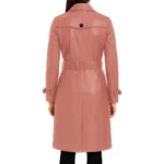 Women's Double Breasted Lambskin Pink Leather Trench Coat For Sale