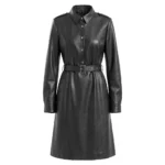 Women's Fiorra Genuine Leather Black Long Coat For Sale Women's Fiorra Genuine Leather Black Long Coat For Sale