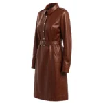 Women's Fiorra Genuine Leather Cognac Long Coat For Sale Women's Fiorra Genuine Leather Cognac Long Coat For Sale