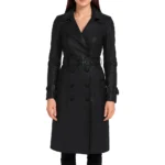 Women's Lambskin Black Leather Trench Coat
