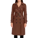 Women's Lambskin Cognac Leather Trench Coat